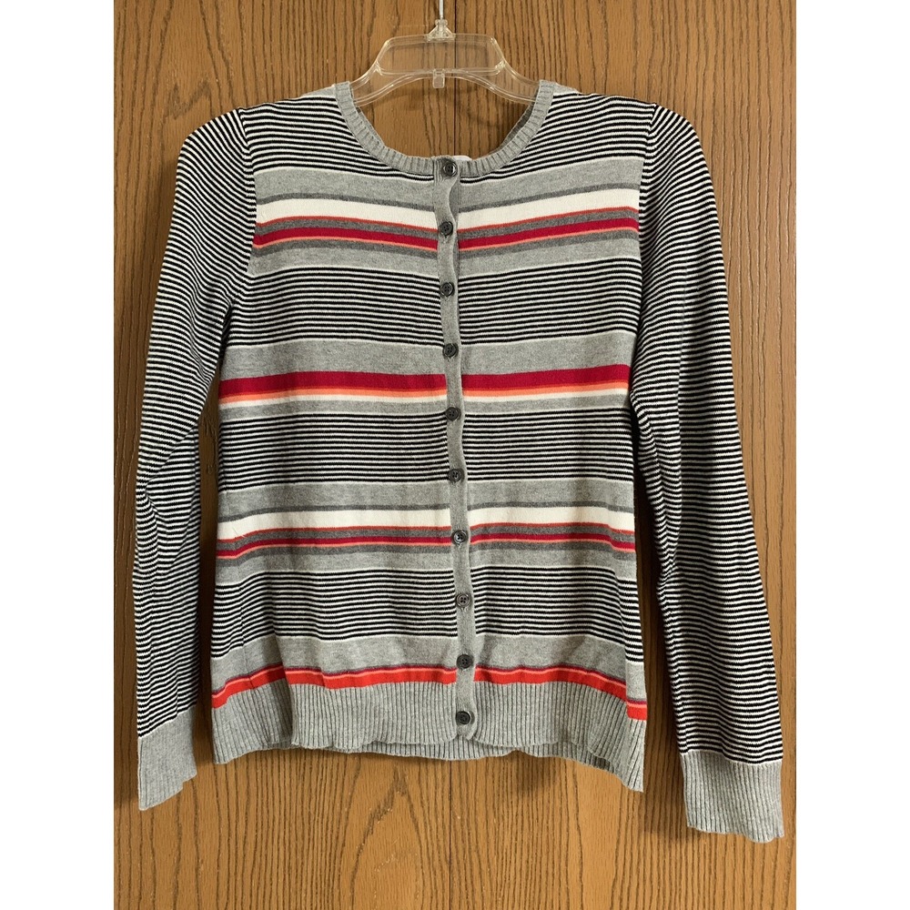 k2k Cardigan Liz Claiborne Size M Stripes Grey